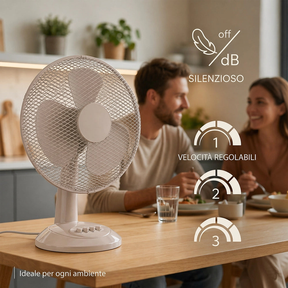 Ventilatore da Tavolo Diametro 30cm Potenza 35W Sabbia 3 Velocità Silenzioso