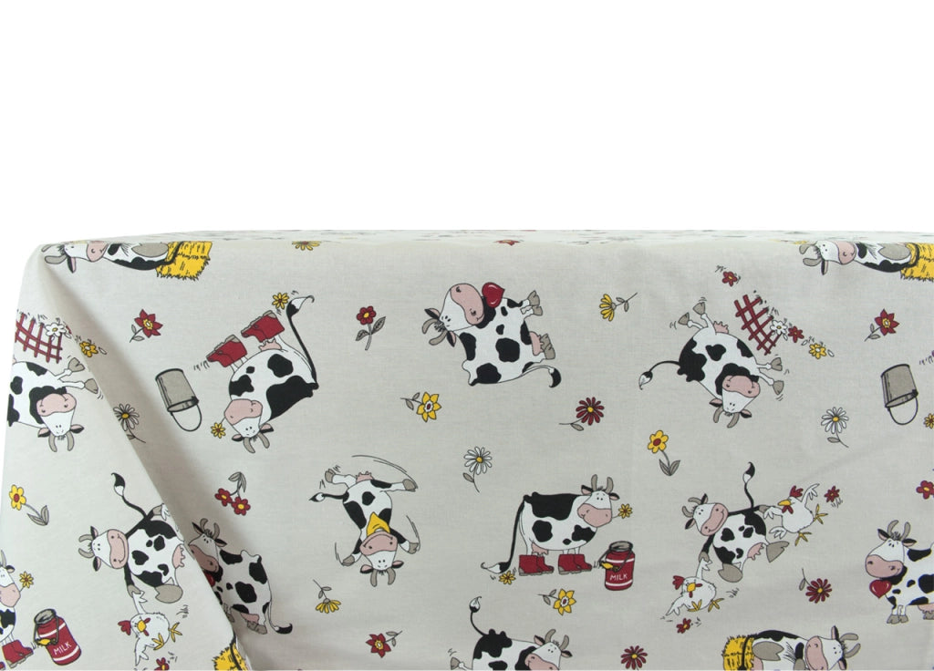 Tovaglia Per Salotto Cucina Tavolo 100% Cotone Made In Italy Mucca RP - 140x240 - Mucca