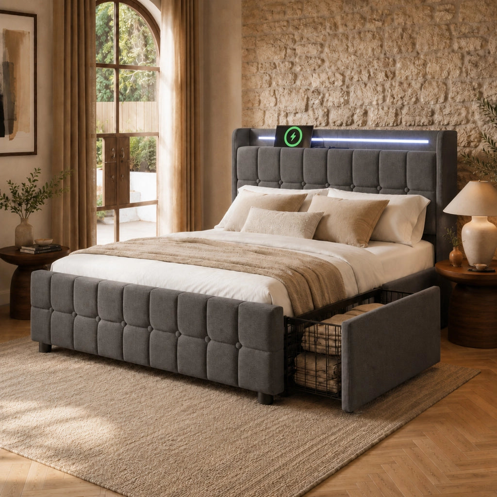 letto imbottito legno grigio 180x200 cm