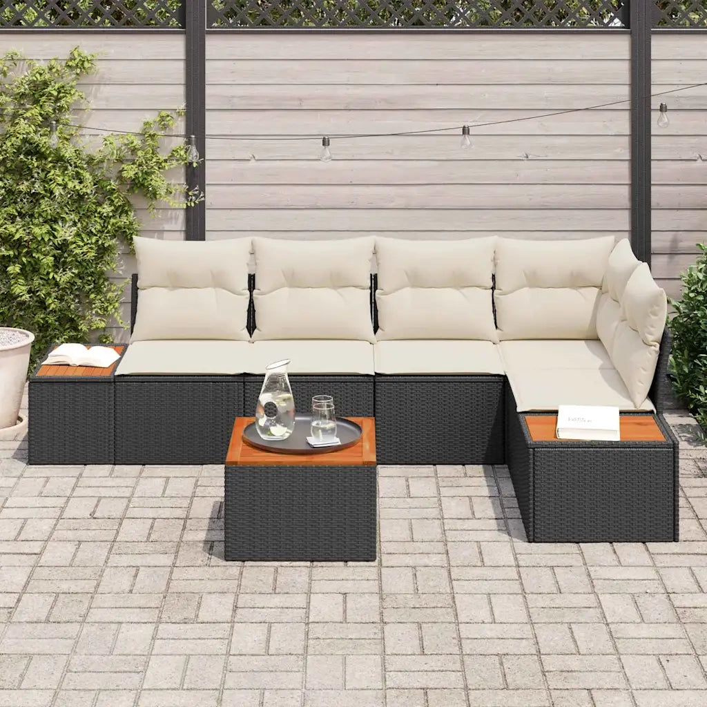 Set Divano da Giardino 6 pcs Nero e crema Poly Rattan