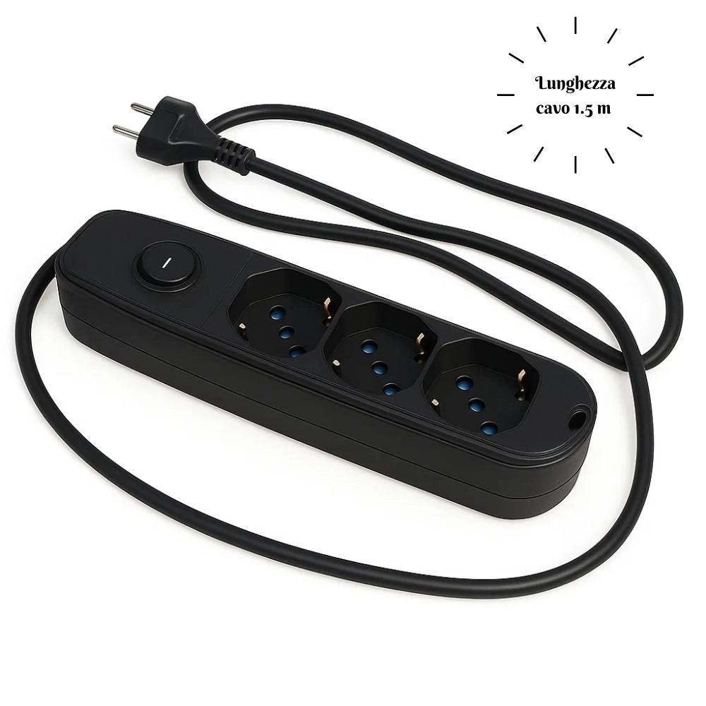 Ecova 30096x multipresa 3 uscite universali nera con cavo 1,5m e interruttore
