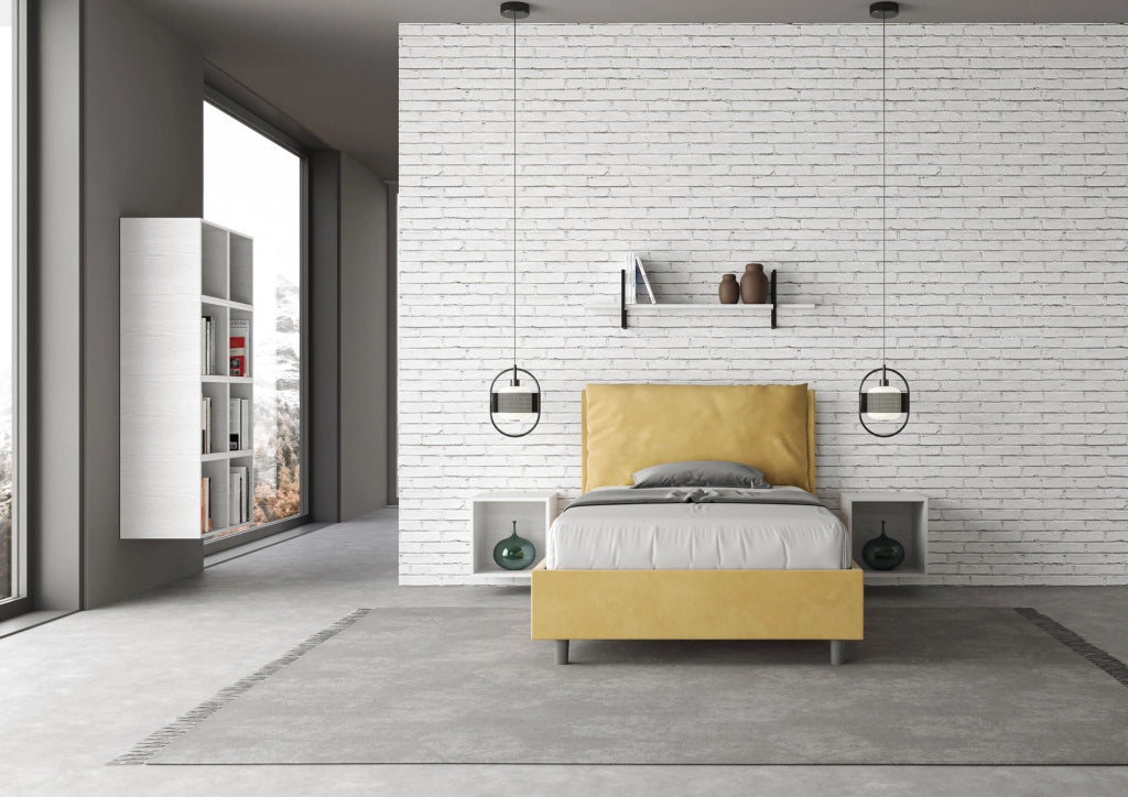 BS COM Letto una piazza e mezza senza rete imbottito 130x190 microfibra ocra Large