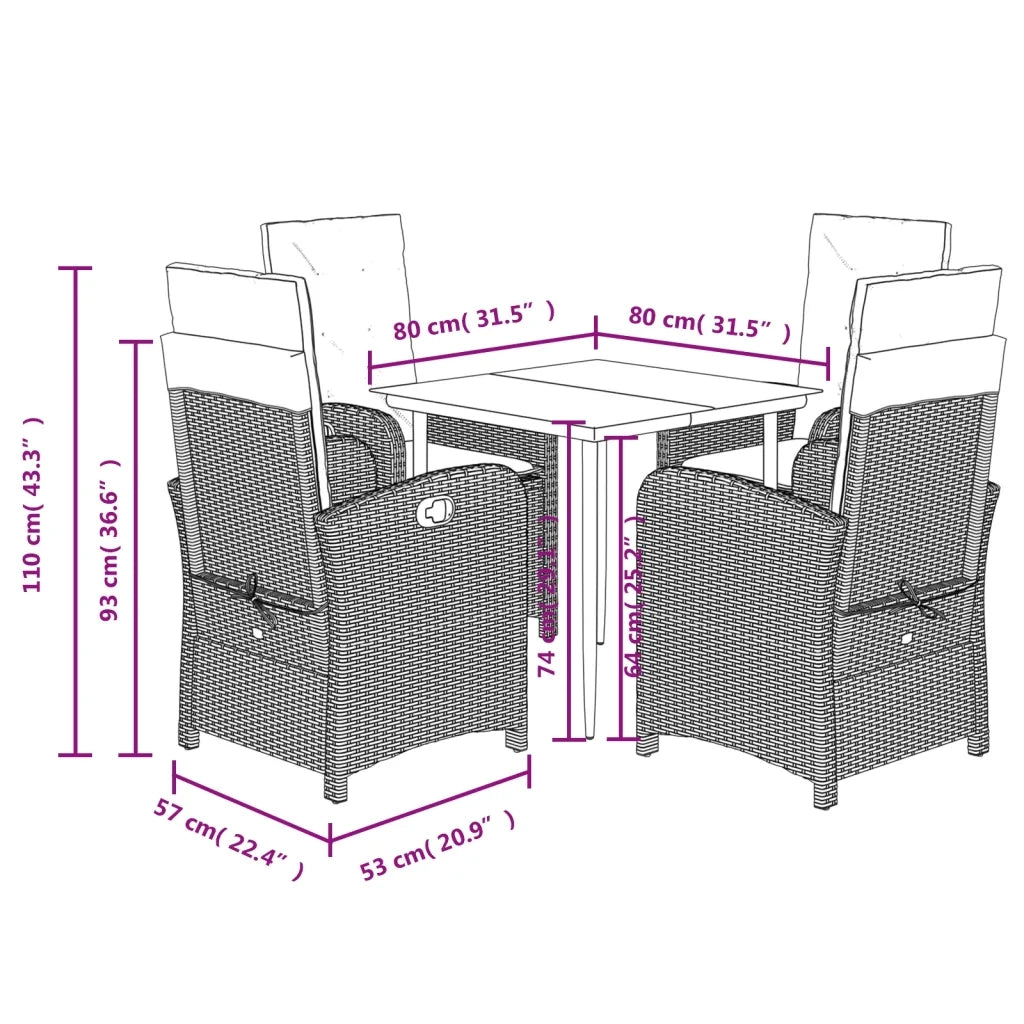 Set Pranzo da Giardino 5pz con Cuscini Grigio Chiaro Polyrattan 3212411