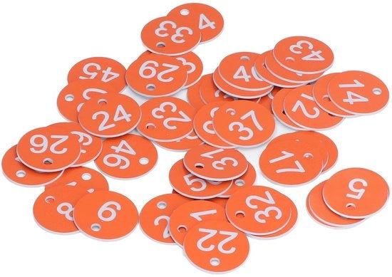Etichette ronde numerate 50 pezzi - per apiario/ allevamento - accessori per apiario - materiale ABS resistente - etichette con buchi e numeri gravi