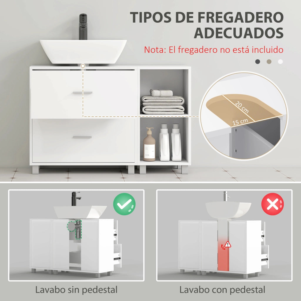 Mobile Sottolavabo con 2 Cassetti e 2 Ripiani Aperti ¨C Xylo ¨C Bianco 90x30x60 cm