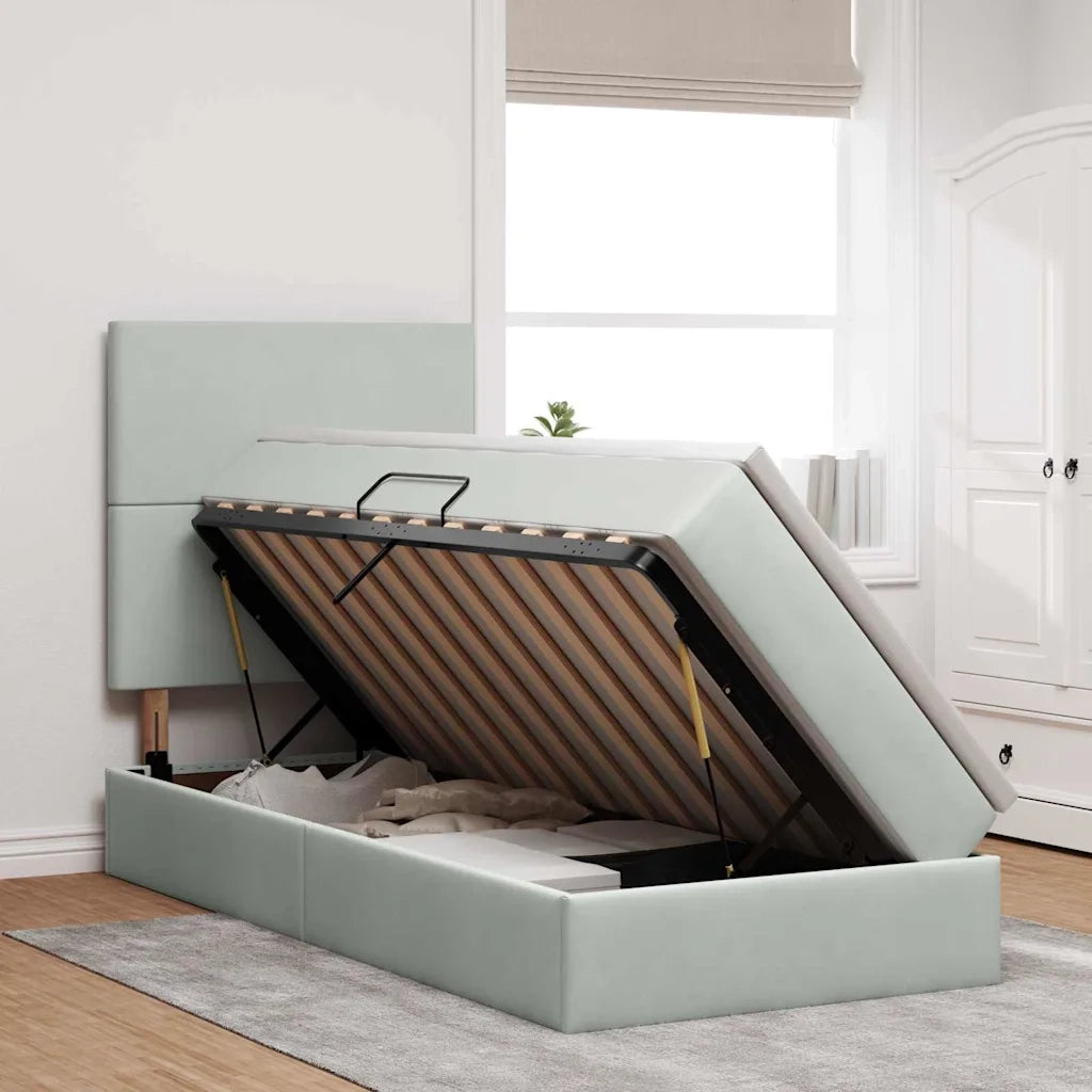 Letto con contenitore e LED Grigio chiaro 90 x 200 cm Velluto