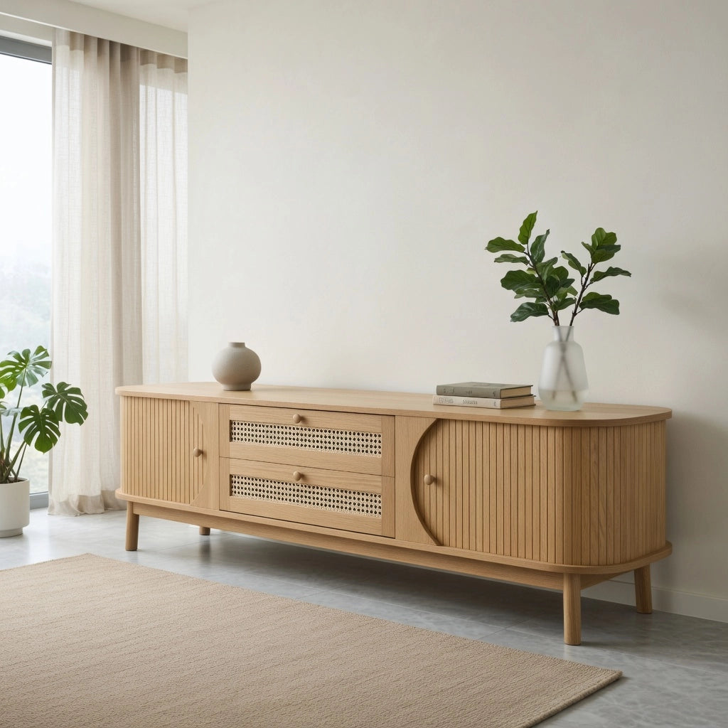 Cassettiera per TV colore naturale in MDF lunghezza 170 cm
