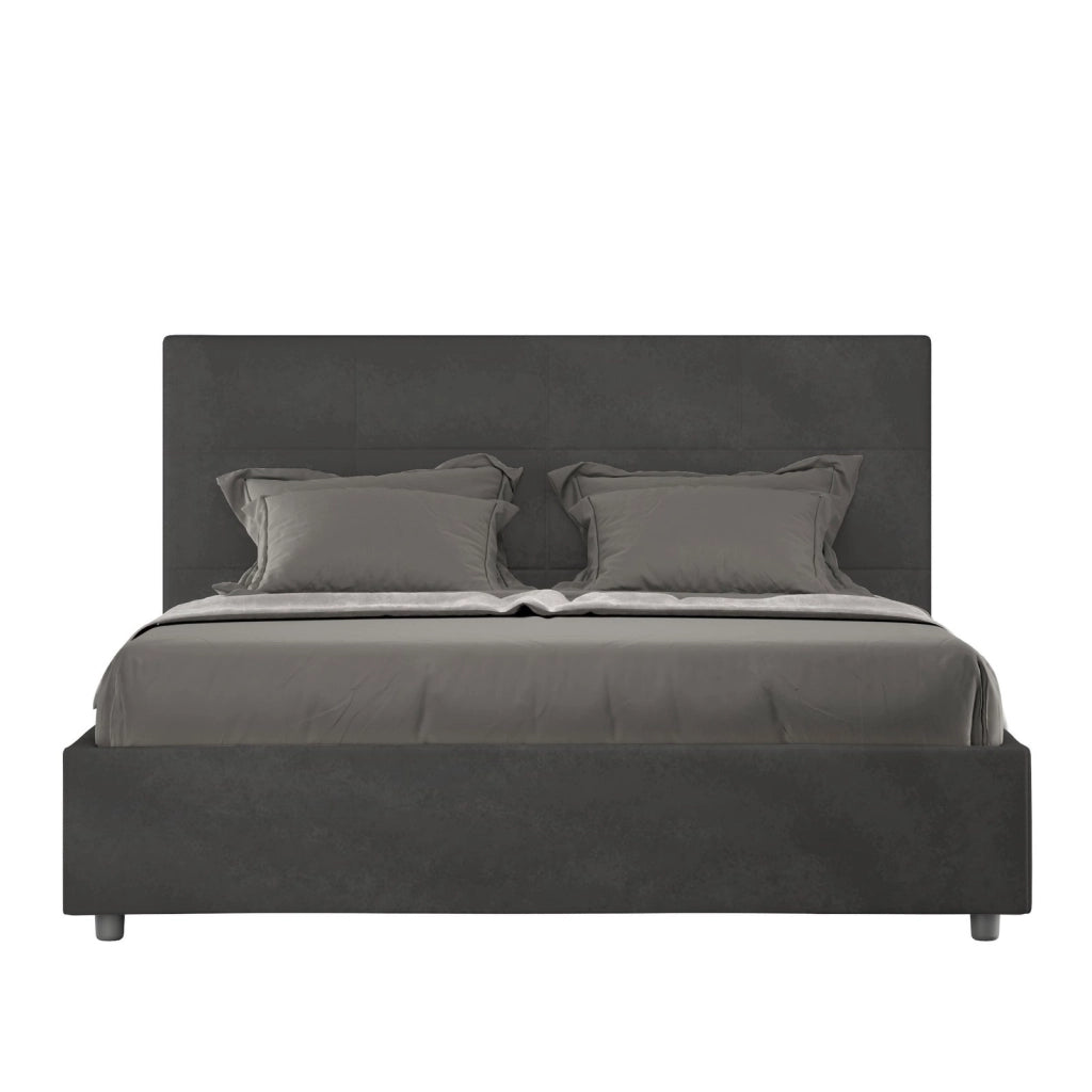 Letto queen size senza rete imbottito 150x210 microfibra blu Mika