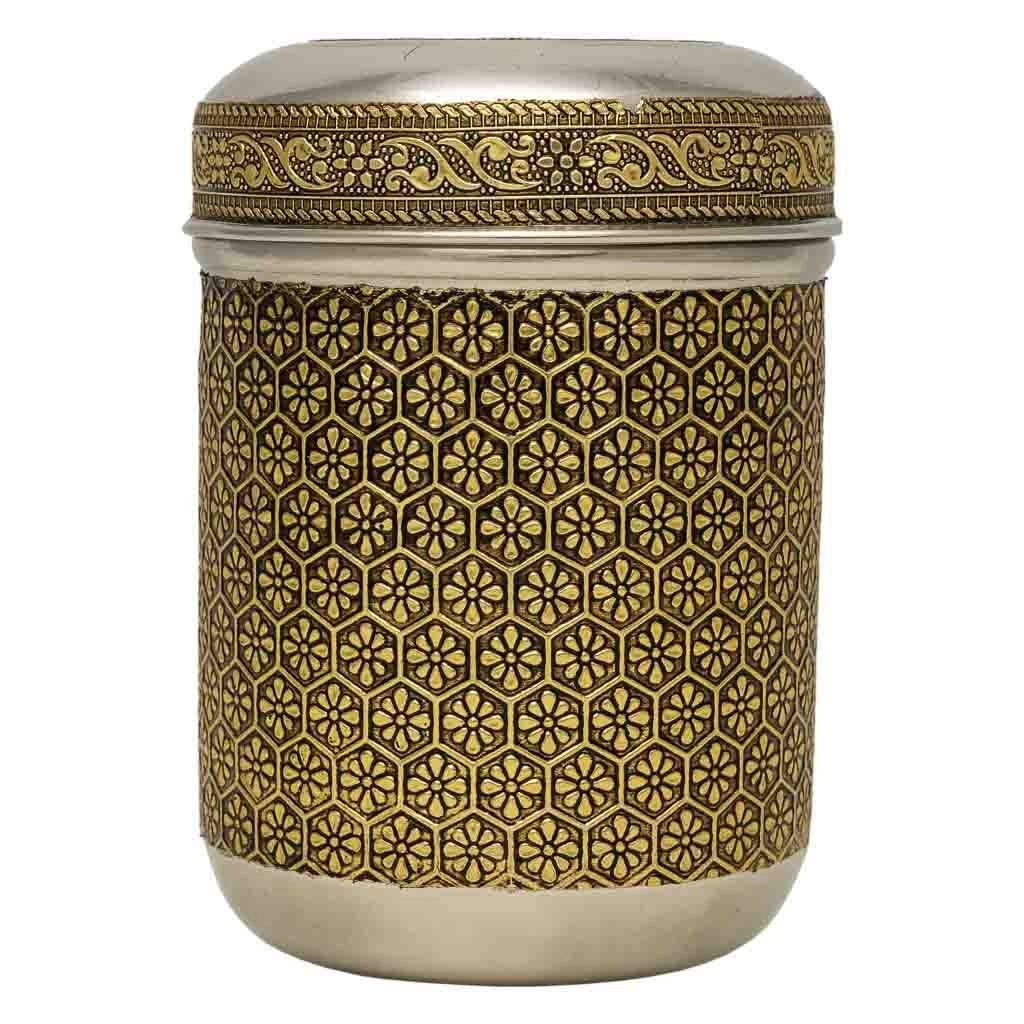 Barattolo in metallo sbalzato oro 9x9x12