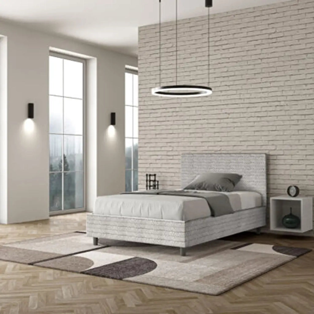Letto una piazza e mezza contenitore imbottito 120x200 tessuto Aragona 1 bianco Adele