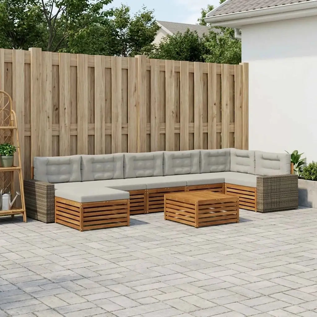 Set di divani da esterno 8 pcs Naturale e Grigio Chiaro 3383669