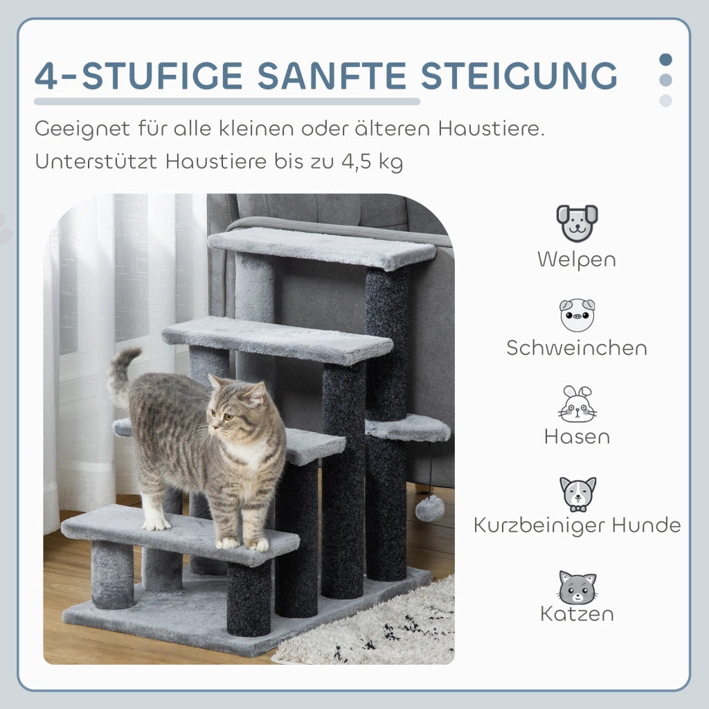 ALBERO GATTO 64 cm con piattaforma e pallina, Juta e Peluche Grigio