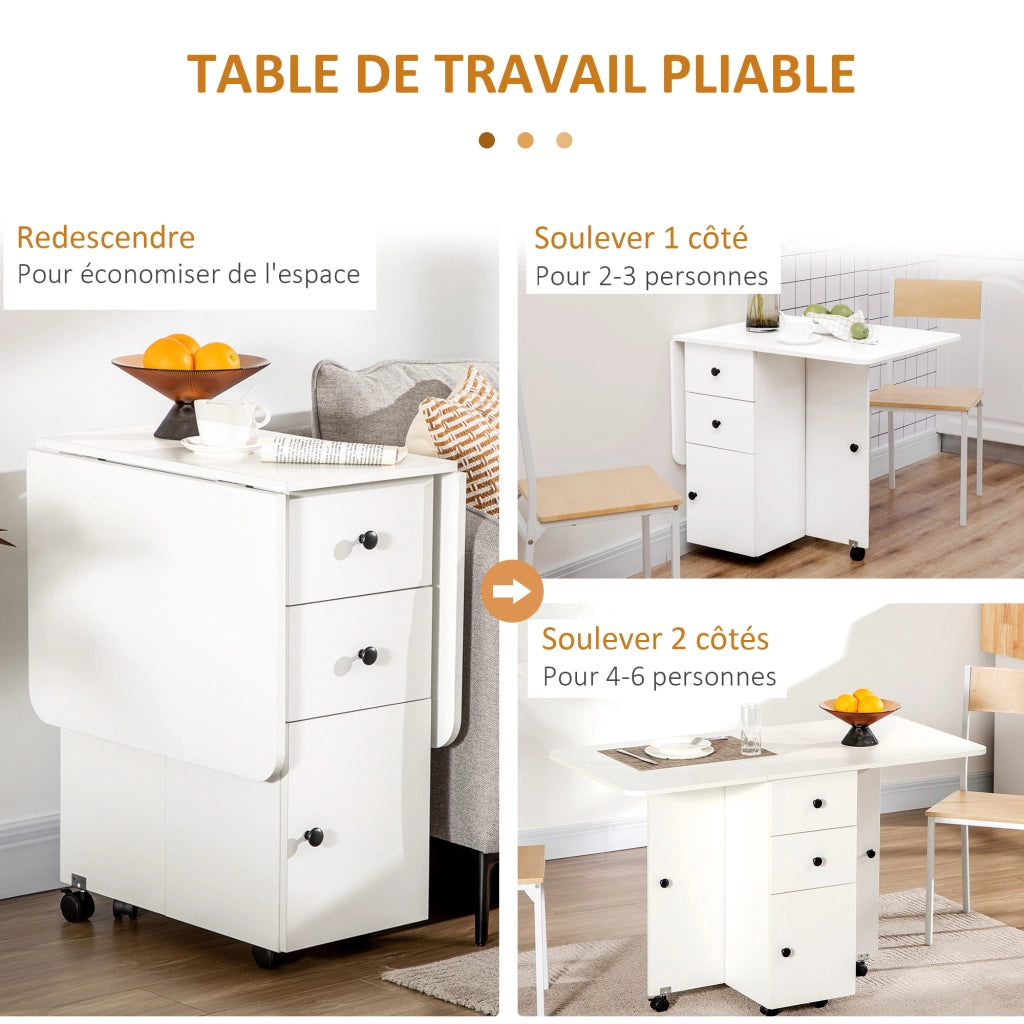 Tavolo da pranzo pieghevole con 2 cassetti e 1 ripiano ¨C Minimal ¨C bianco