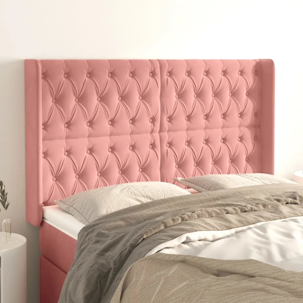 Testiera ad Orecchio-Testata con Orecchie Rosa 163x16x118/128 cm in Velluto 589042