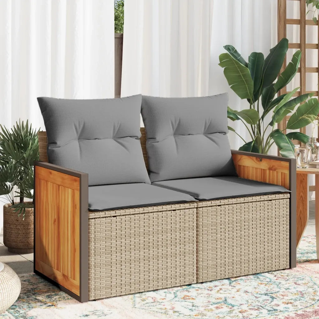 Divano da Giardino con Cuscini a 2 Posti Beige in Polyrattan 366111