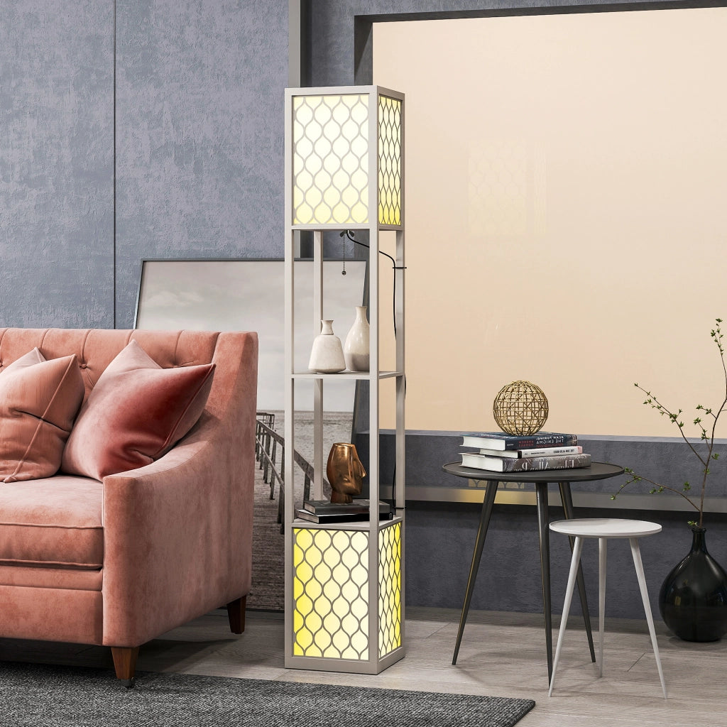 Lampada da terra moderna con 2 ripiani ¨C Xylo ¨C Nero e Bianco 26x26x156 cm