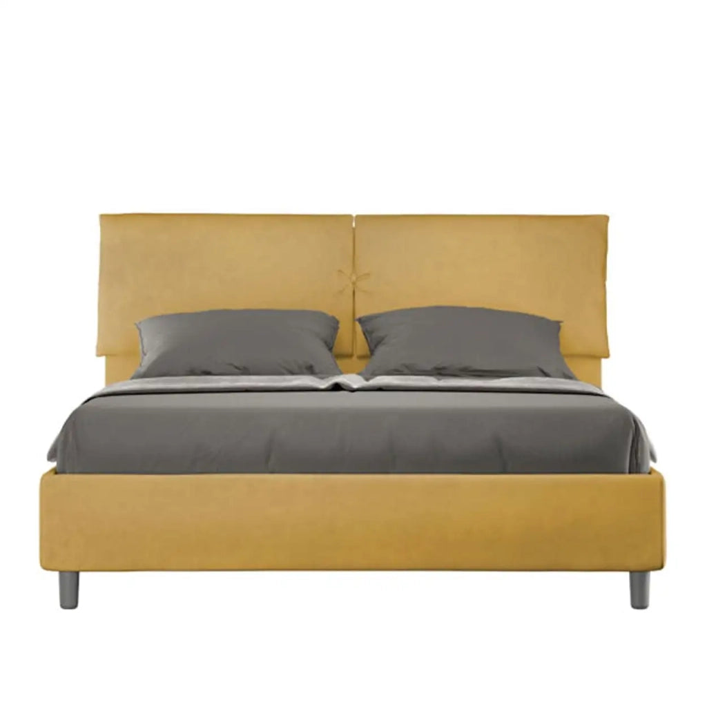 Letto matrimoniale con rete imbottito 160x200 microfibra ocra Mados
