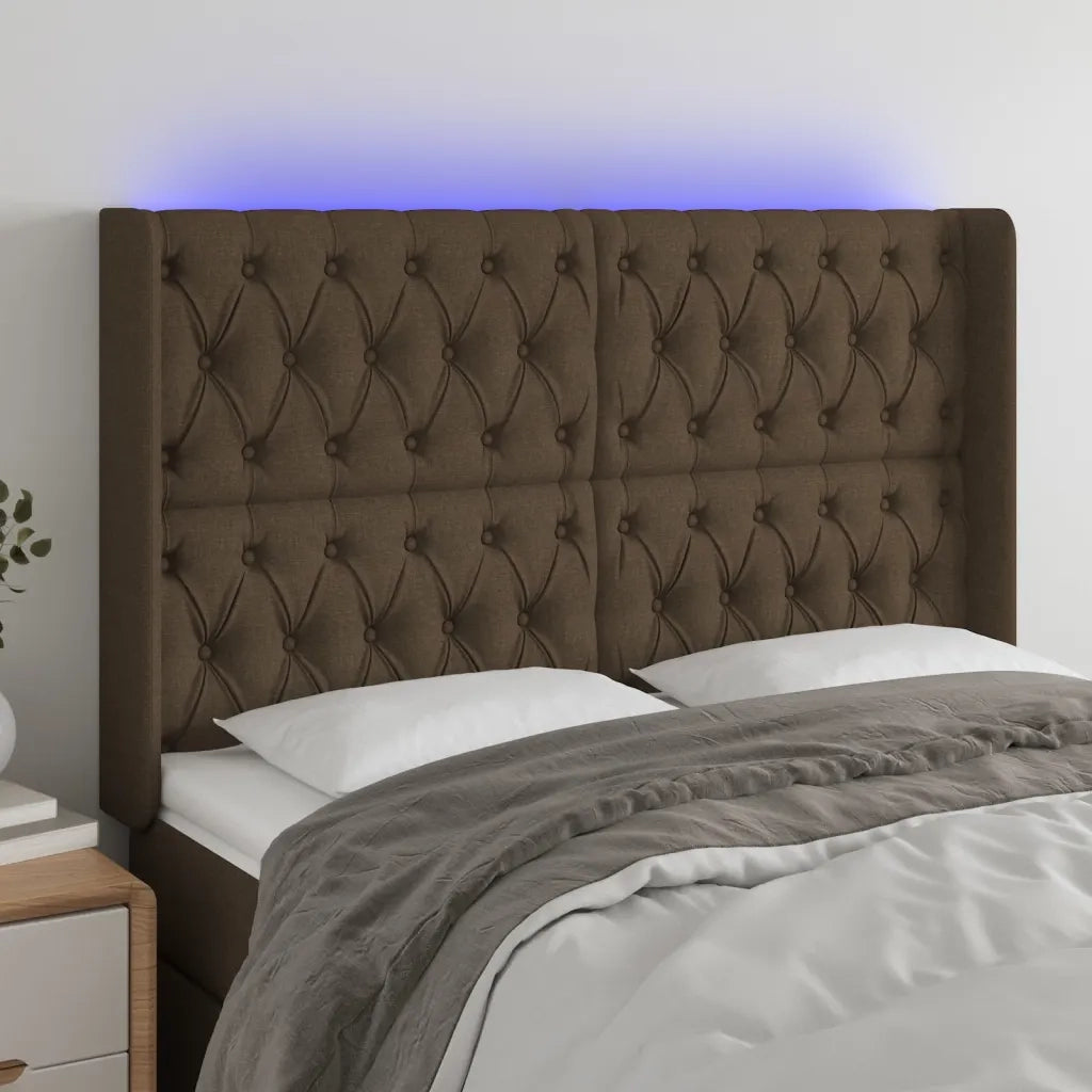 Testiera a LED Marrone Scuro 163x16x118/128 cm in Tessuto