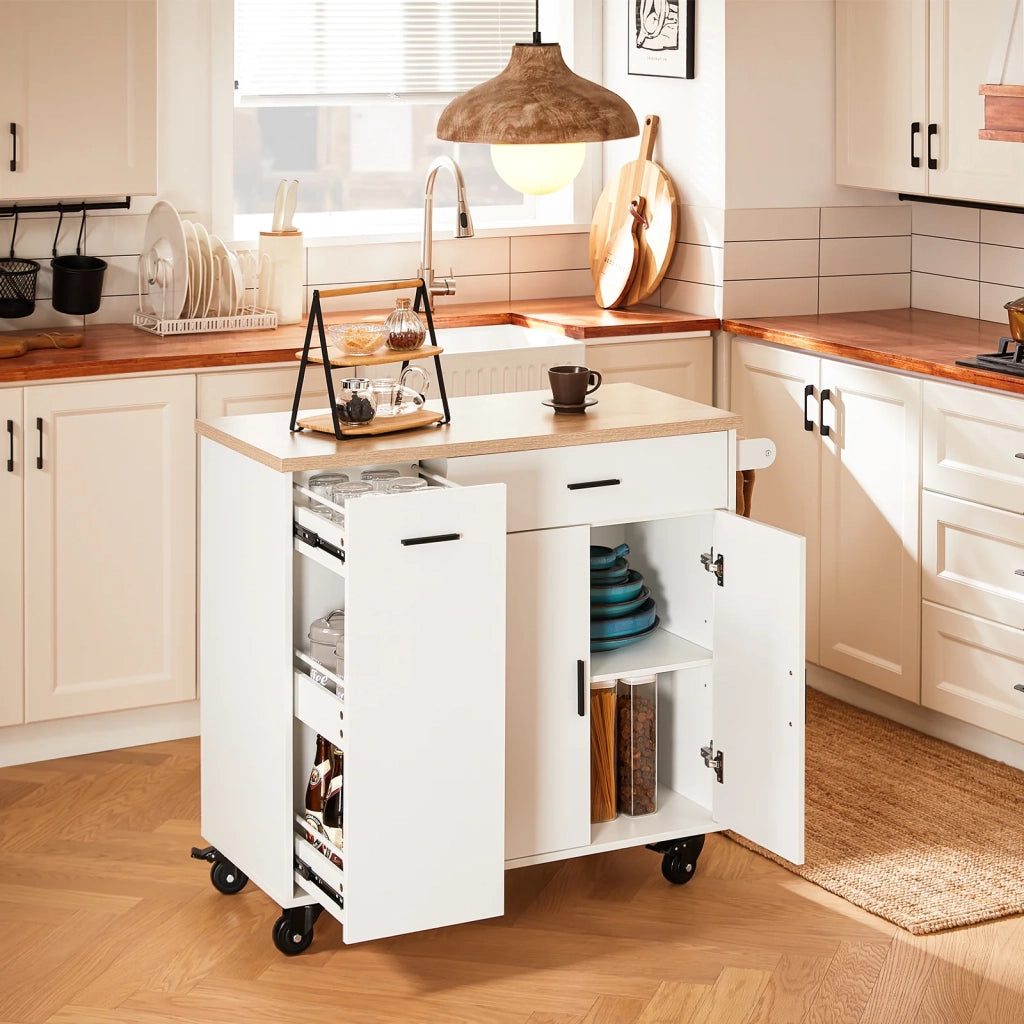 Mobile da cucina Isola cucina con 2 ante e 2 cassetto Credenza buffet Carrello cucina 105x46x92 cm FKW126-WN