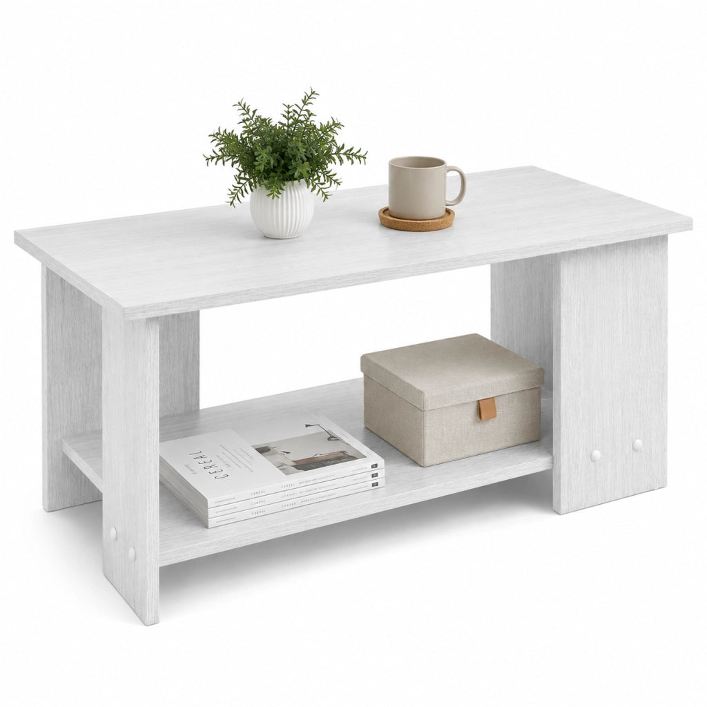 Tavolino da Salotto 2 Ripiani Moderno Salvaspazio 89x48x42 cm Bianco