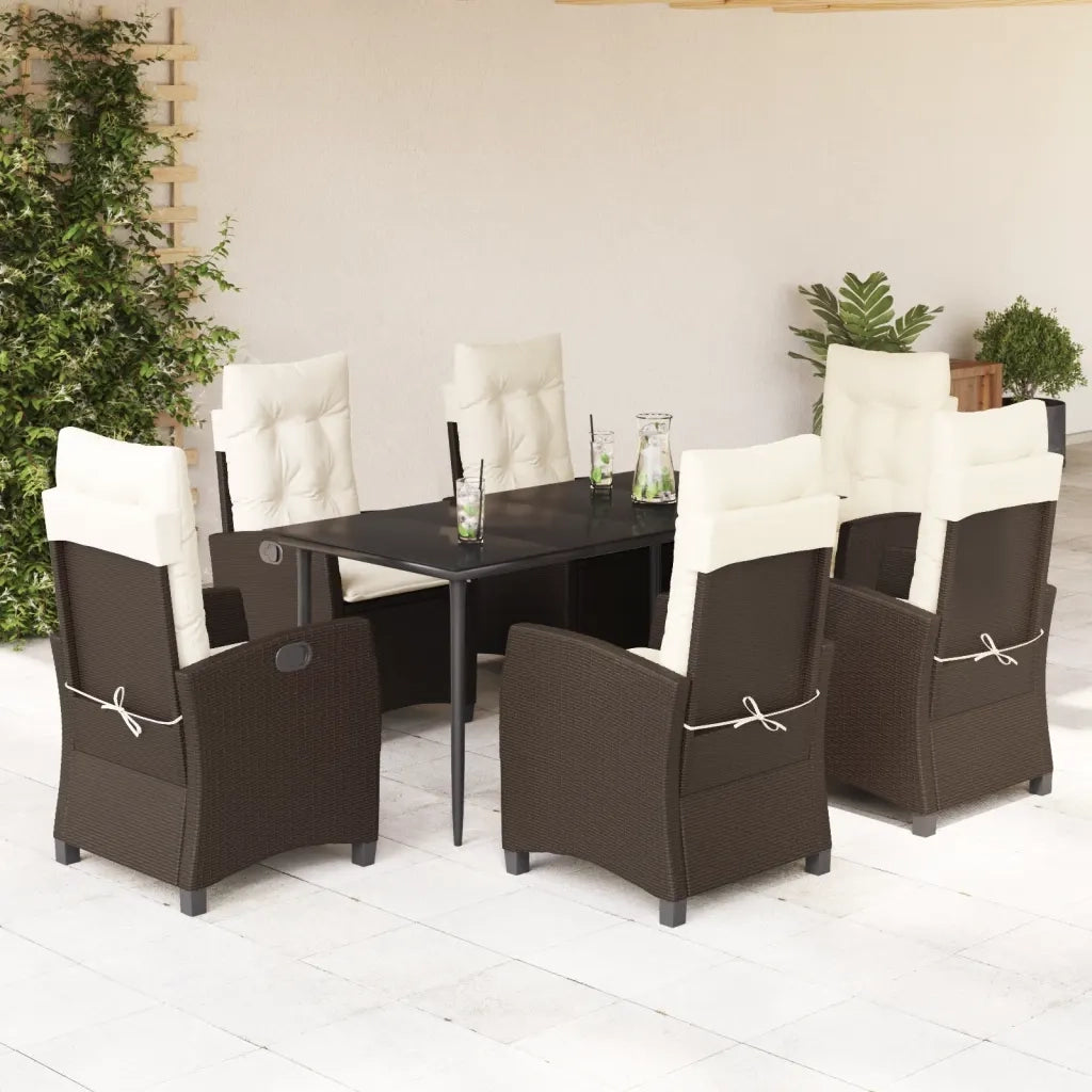 Set da Pranzo da Giardino 7pz con Cuscini in Polyrattan Marrone