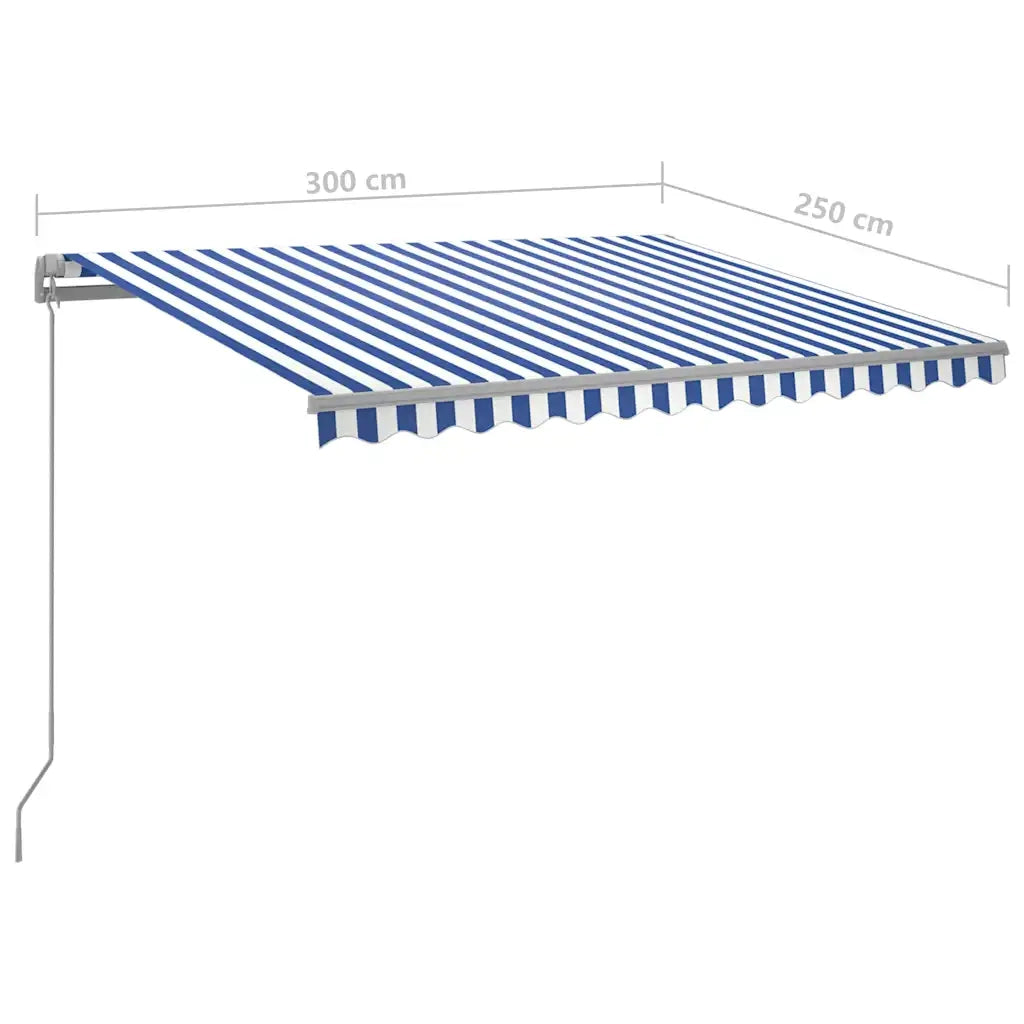 Tenda da Sole Retrattile Manuale con LED 300x250cm Blu e Bianco