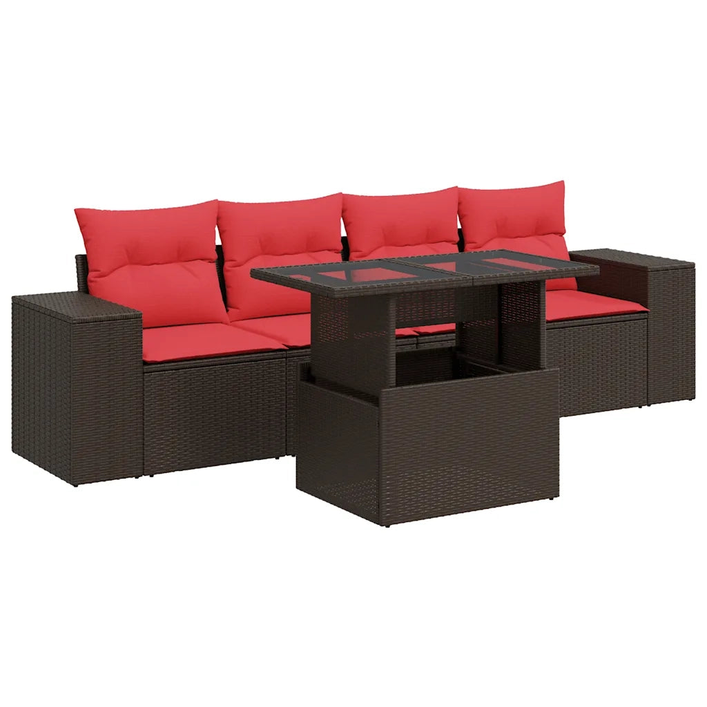 Set Divano da Giardino 5 pz Cuscini Marrone Polyrattan e Acacia 3326725