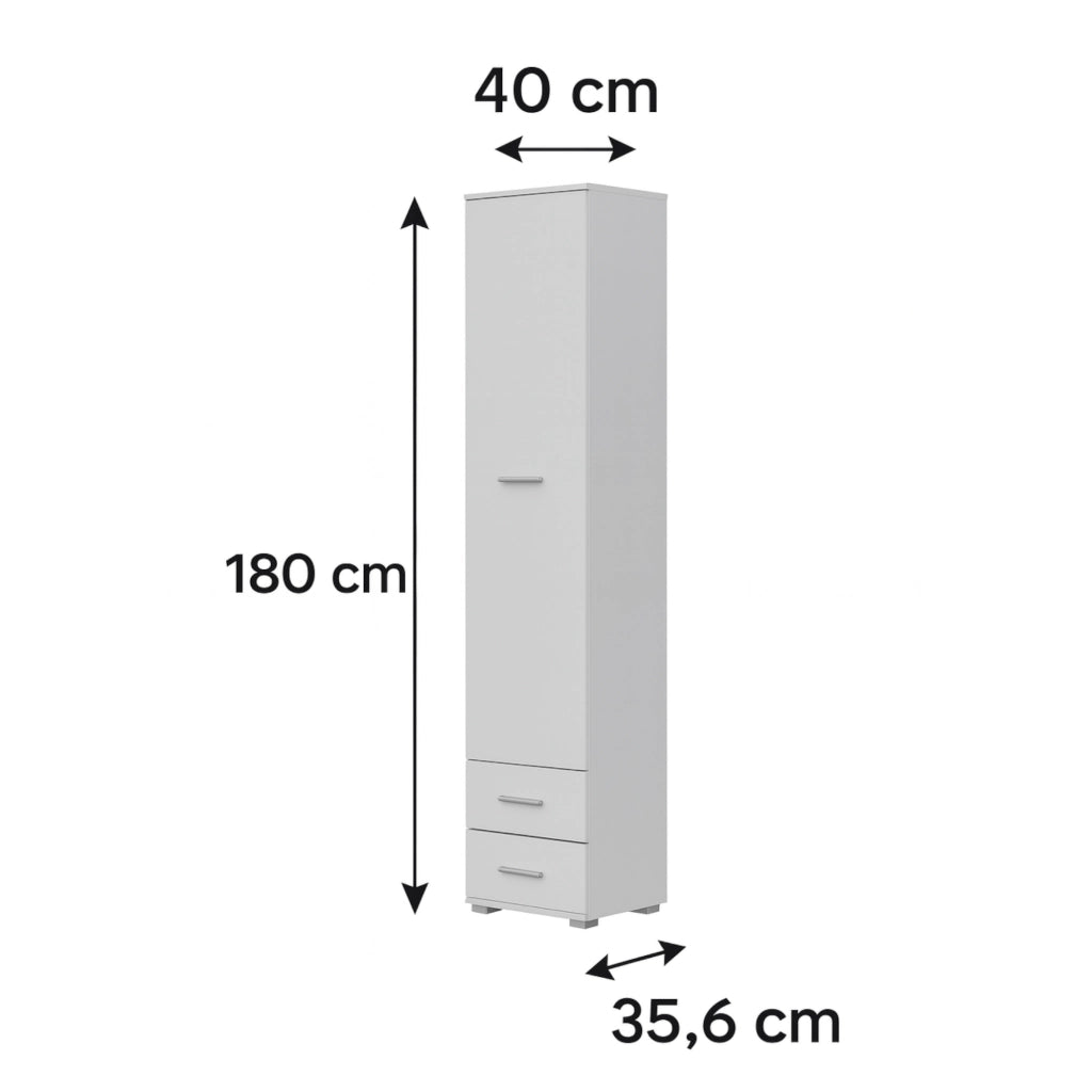 Armadio FAUSKE - 2 Cassetti - Bianco - Larghezza 40 cm, Altezza 180 cm, Profondit? 36 cm