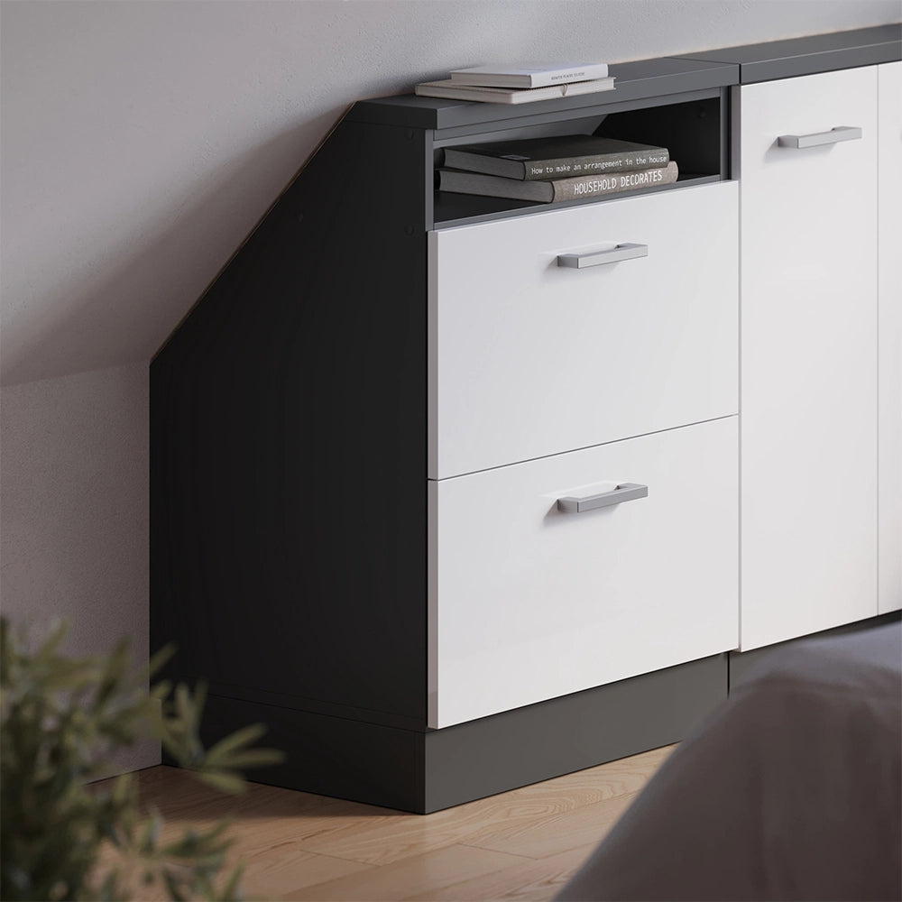 Mobile sottotetto Rion Bianco lucido/Antracite con 2 cassetti Vicco