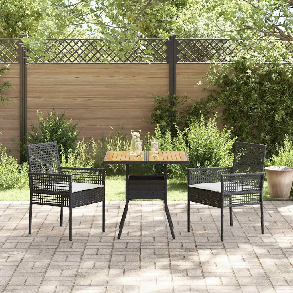Set da Pranzo per Giardino 3 pcs Nero polyrattan 3334935