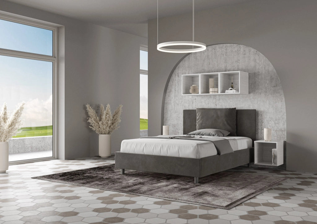 Letto Matrimoniale 160x210 cm con Rete e Contenitore Antea Grigio