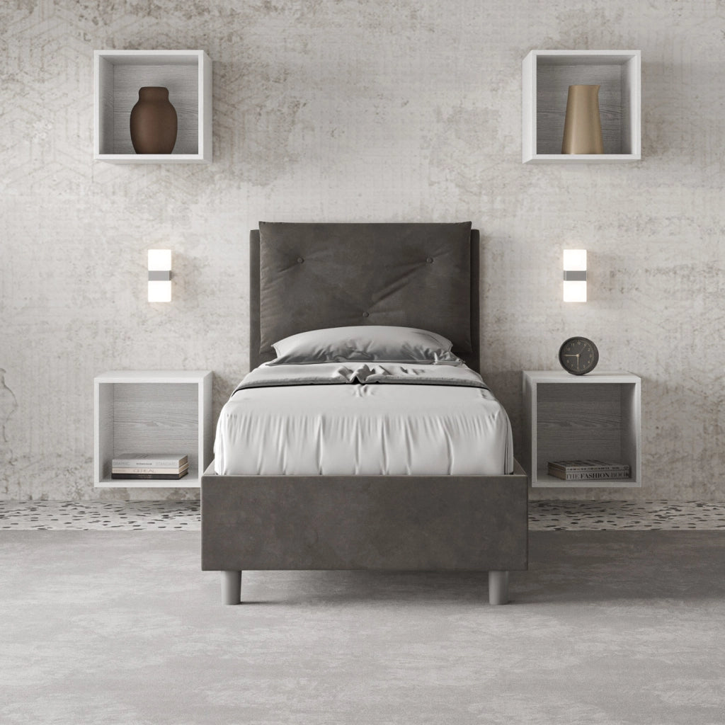 BS COM Letto singolo senza rete imbottito 90x190 microfibra grigio