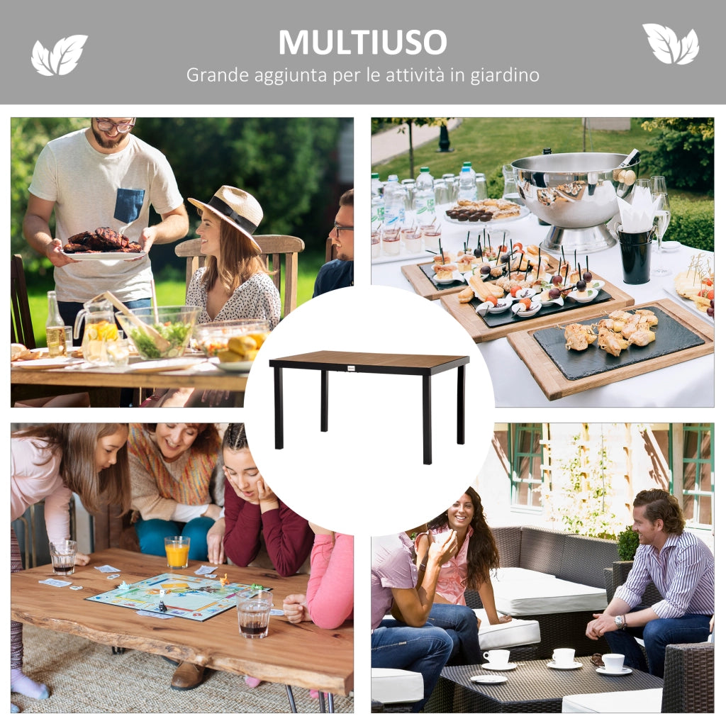 Tavolo da Giardino per 6 Persone in Alluminio e Plastica, Nero e Color Legno
