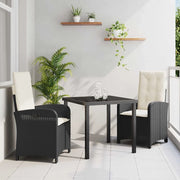 Set da Pranzo per Giardino con cuscino 3 pcs Nero polyrattan