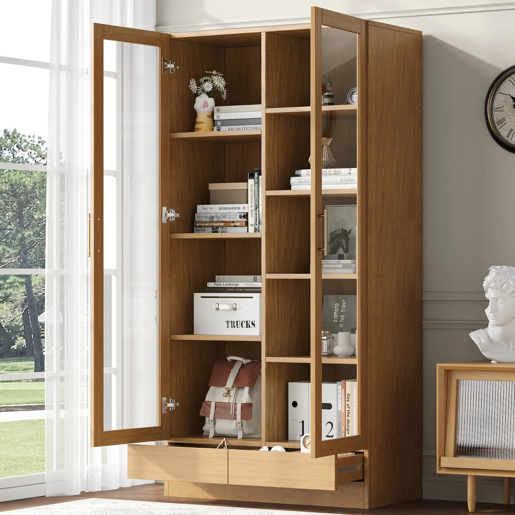 Libreria con Vetrina e Cassetti Push-To-Open ¨C MINIMAL ¨C Legno, 80x40x160 cm
