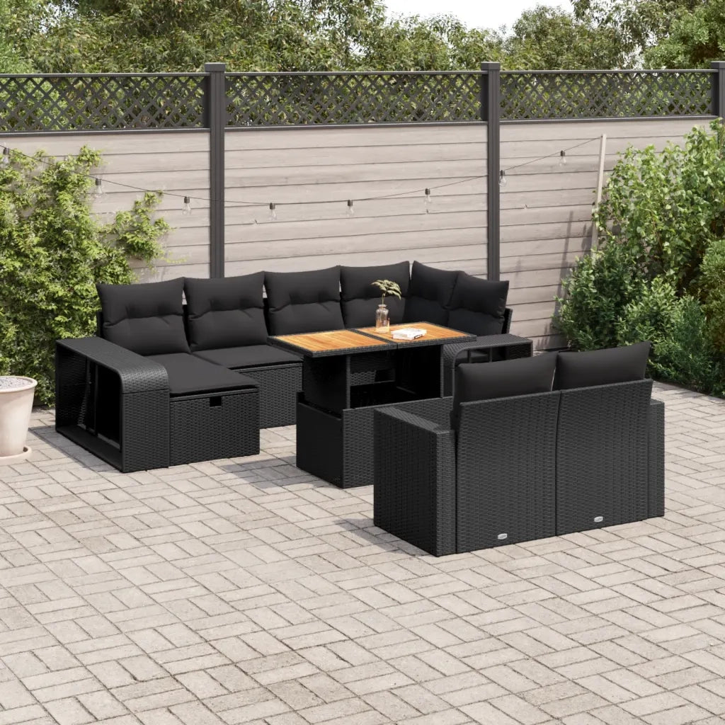 Set Divani da Giardino 11 pz con Cuscini in Polyrattan Nero