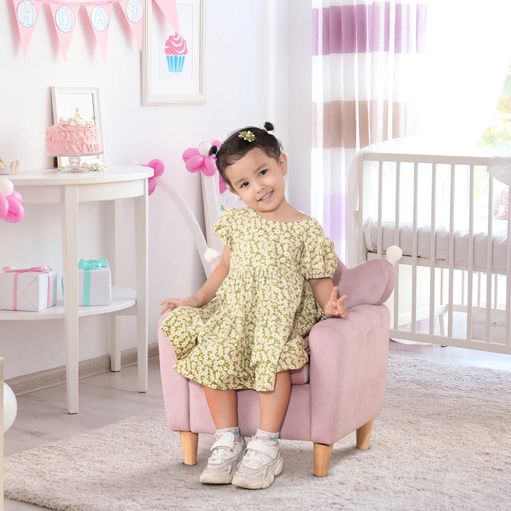 Poltrona per Bambini in Velluto Rosa con Schienale a Corona ¨C Minimal ¨C 50.2x41.9x57.8 cm