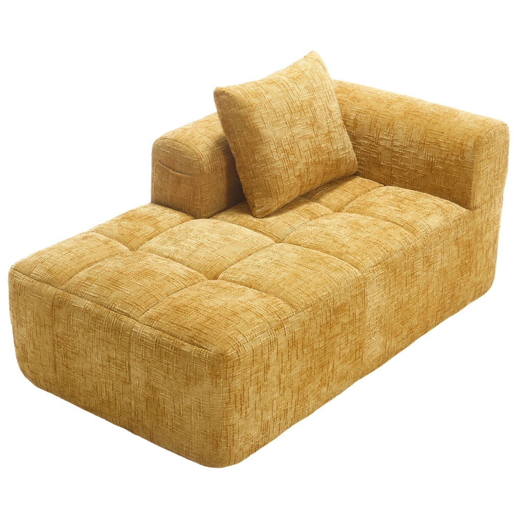 Divano chaise longue 158x90x60 cm con tasche laterali e cuscino in chenille giallo