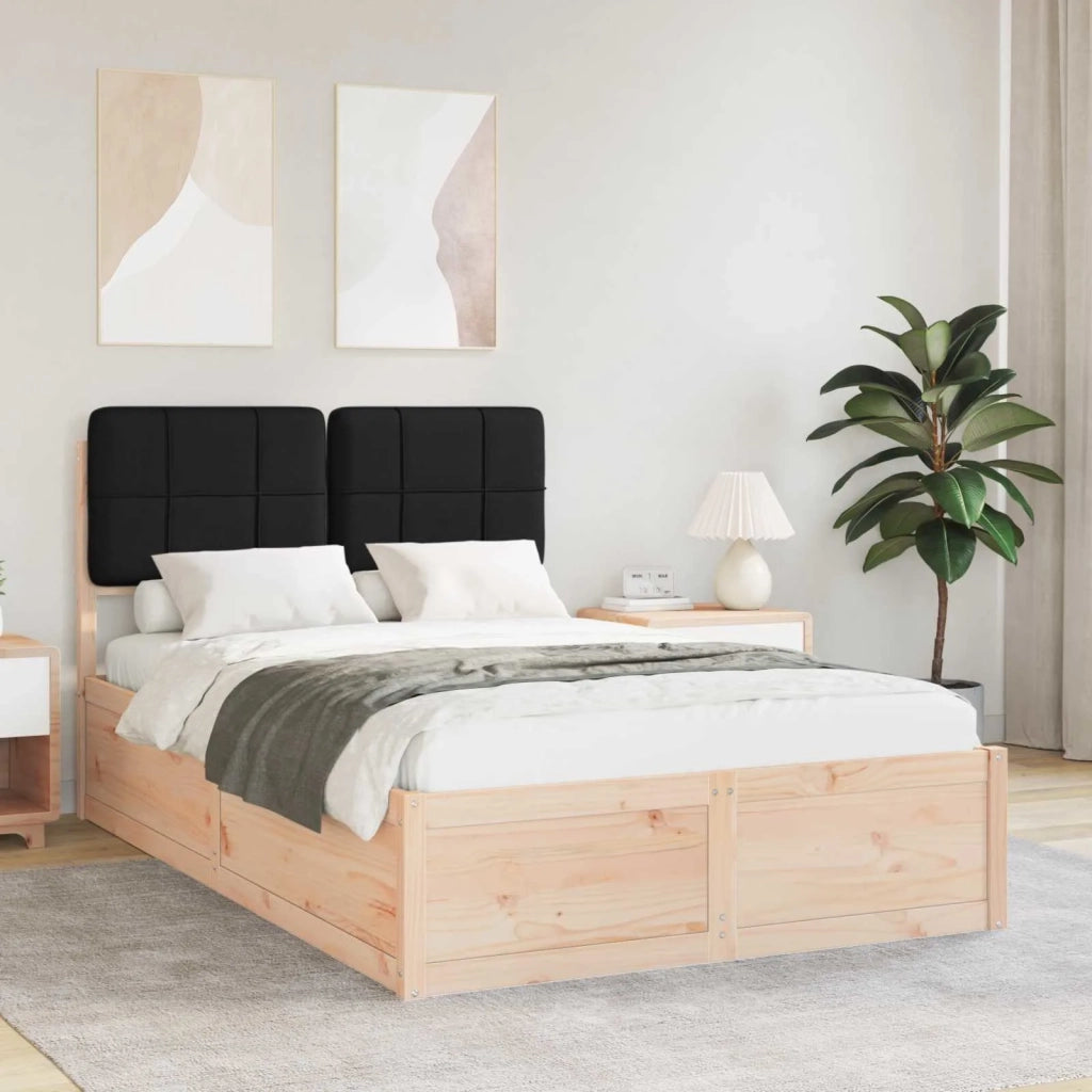 Letto matrimoniale | Letto per adulti | Letto con Testiera Rivestita Nero 120 x 190 cm Pino massello