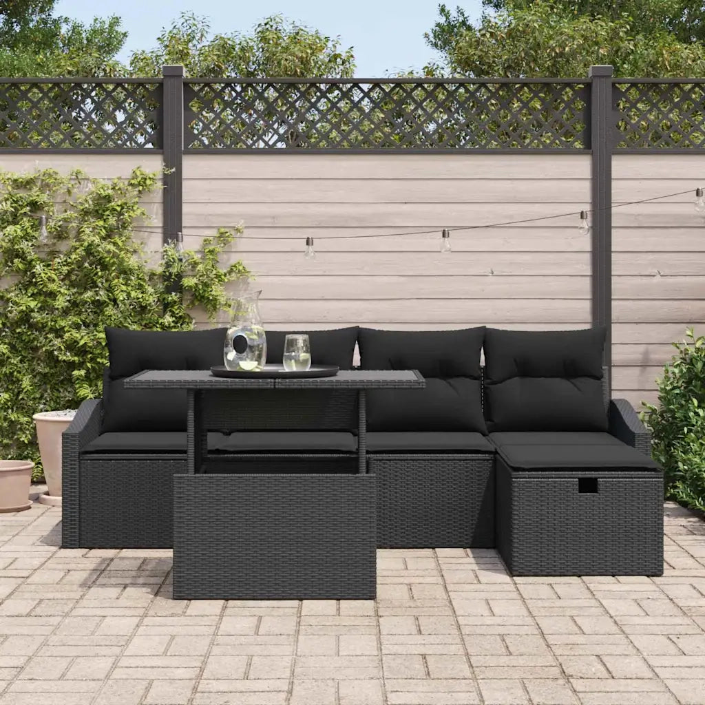 Set Divano da Giardino con cuscino 6 pcs Nero Poly Rattan 3359830
