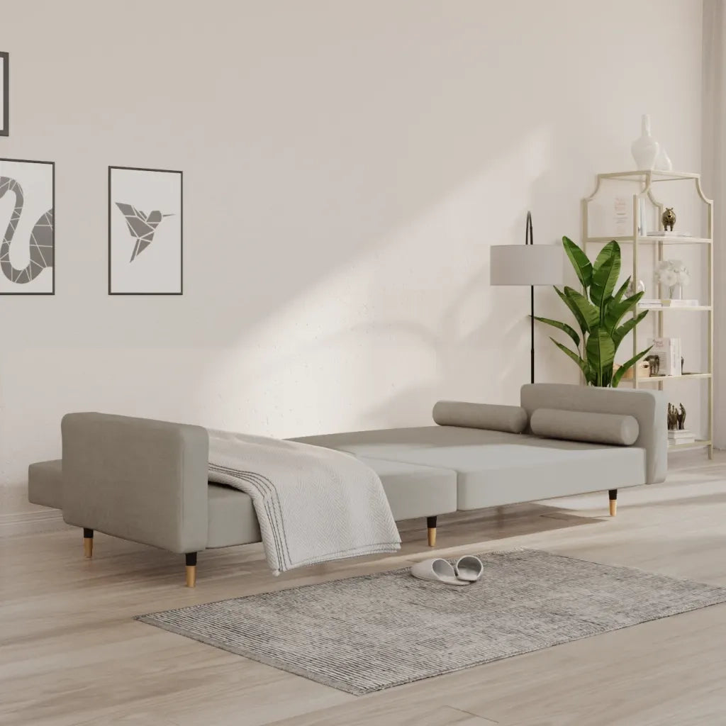 Divano letto | Sof¨¤ letto | Letto singolo a 2 Posti con 2 Cuscini Grigio Chiaro in Velluto