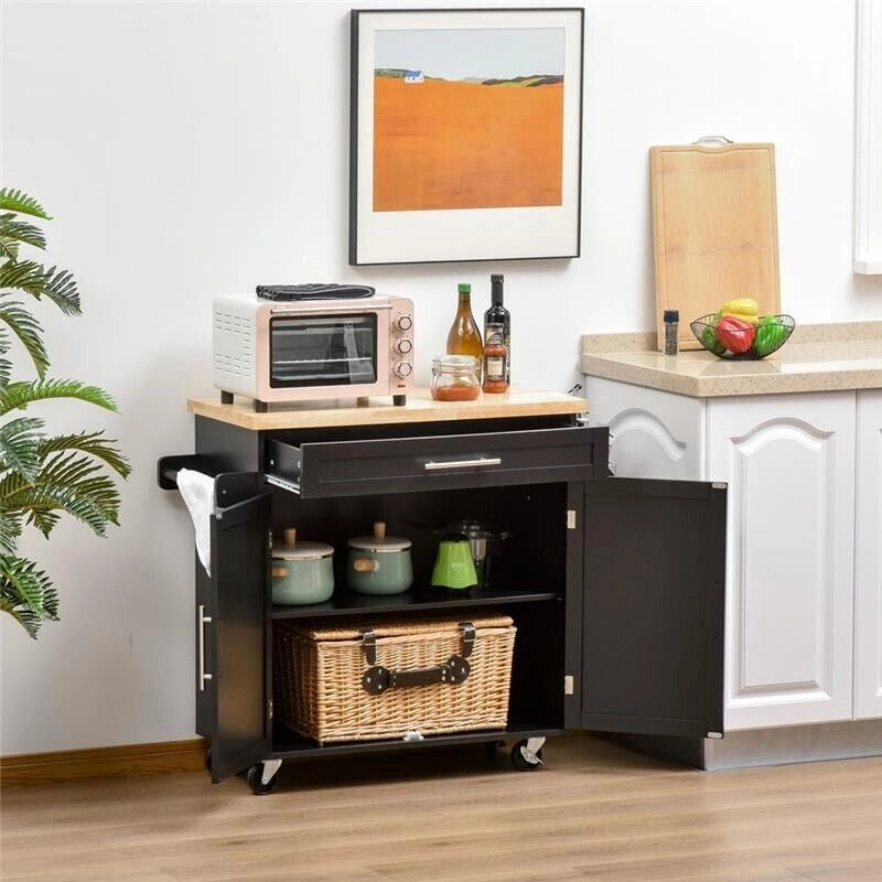CARRELLO DA CUCINA CON CASSETTO E ARMADIETTO 109X40X89 CM NERO E LEGNO