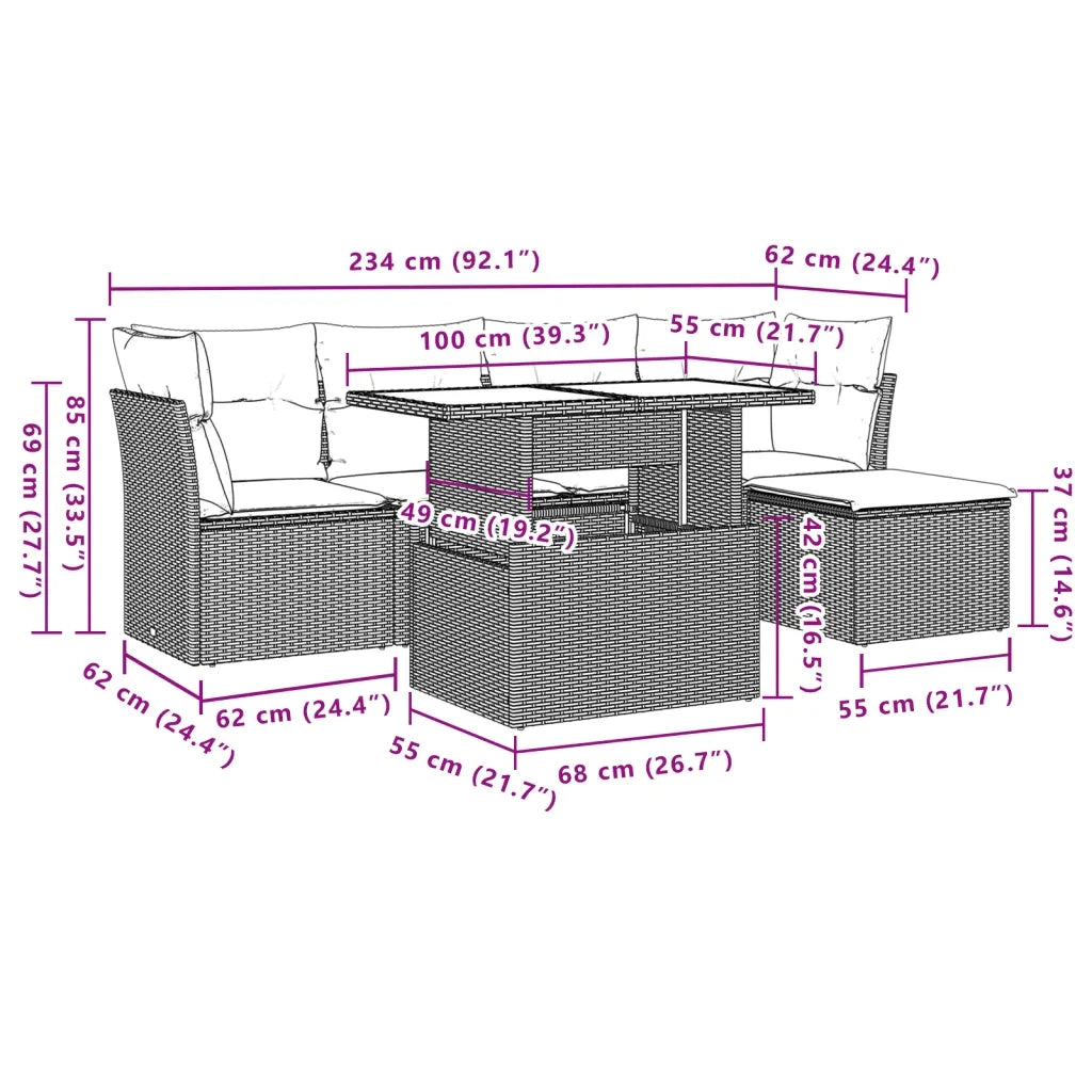 Set Divano da Giardino 6 pz con Cuscini Grigio in Polyrattan 3266550