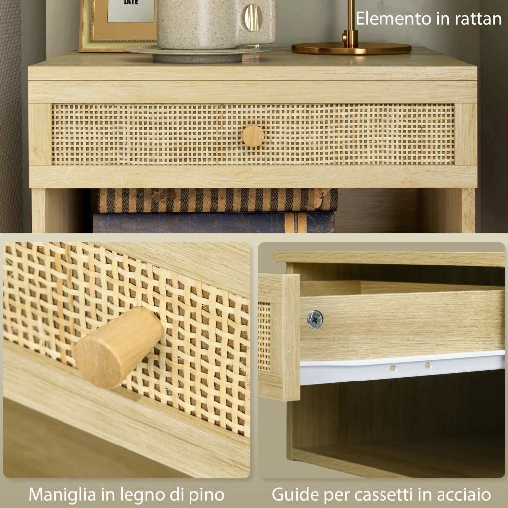 Comodino con Cassetto e Ripiani Aperti ¨C zephmum ¨C 40x34x23 cm