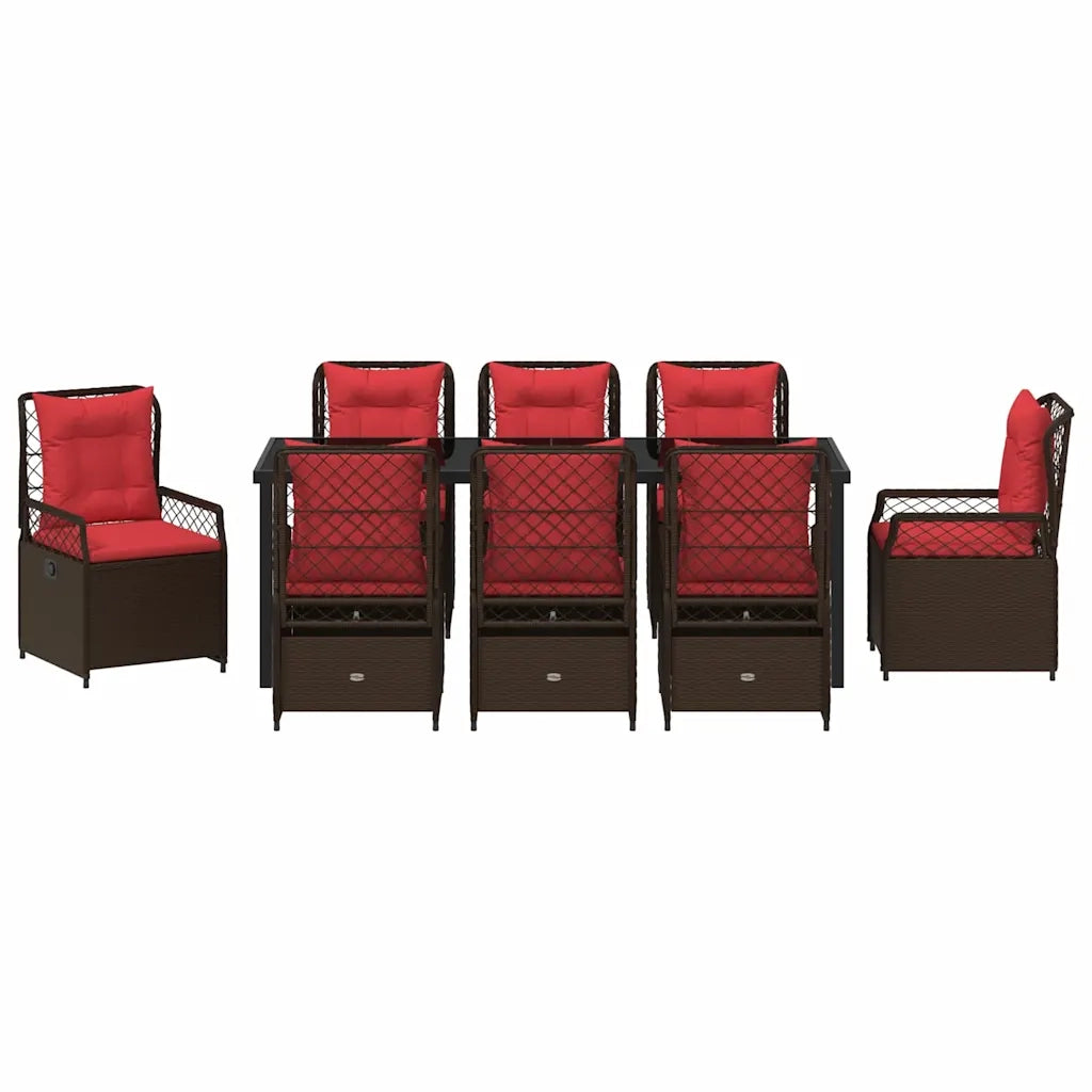 Set da Pranzo per Giardino 9 pcs Marrone polyrattan 3381050