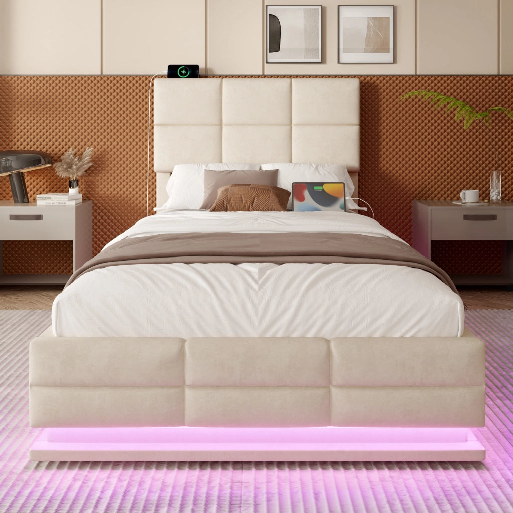 letto in velluto beige 90 x 200 cm