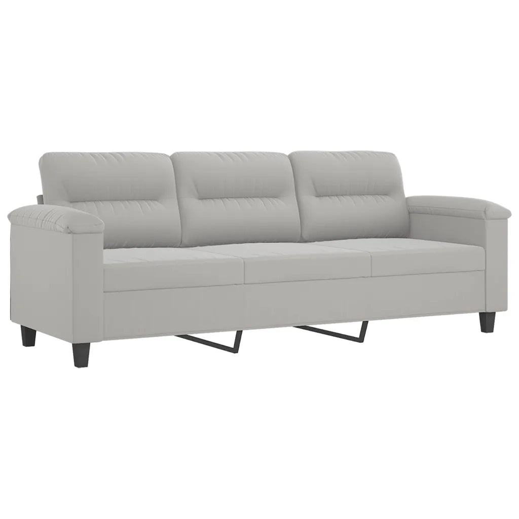 Divano a 3 Posti con Poggiapiedi Grigio Chiaro 180cm Microfibra 3201232