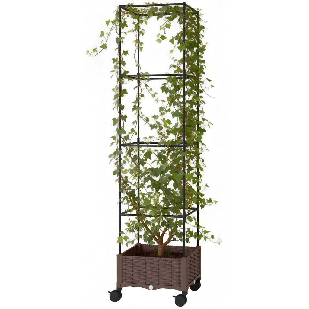 Fioriera con Griglia e Ruote ¨C Xylo ¨C Marrone 40x40x165 cm con Drenaggio