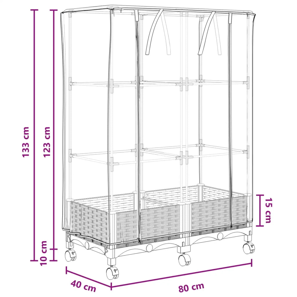 Vaso da Giardino con Copertura per Serra e Ruote 2 pz Bianco PP 3422978