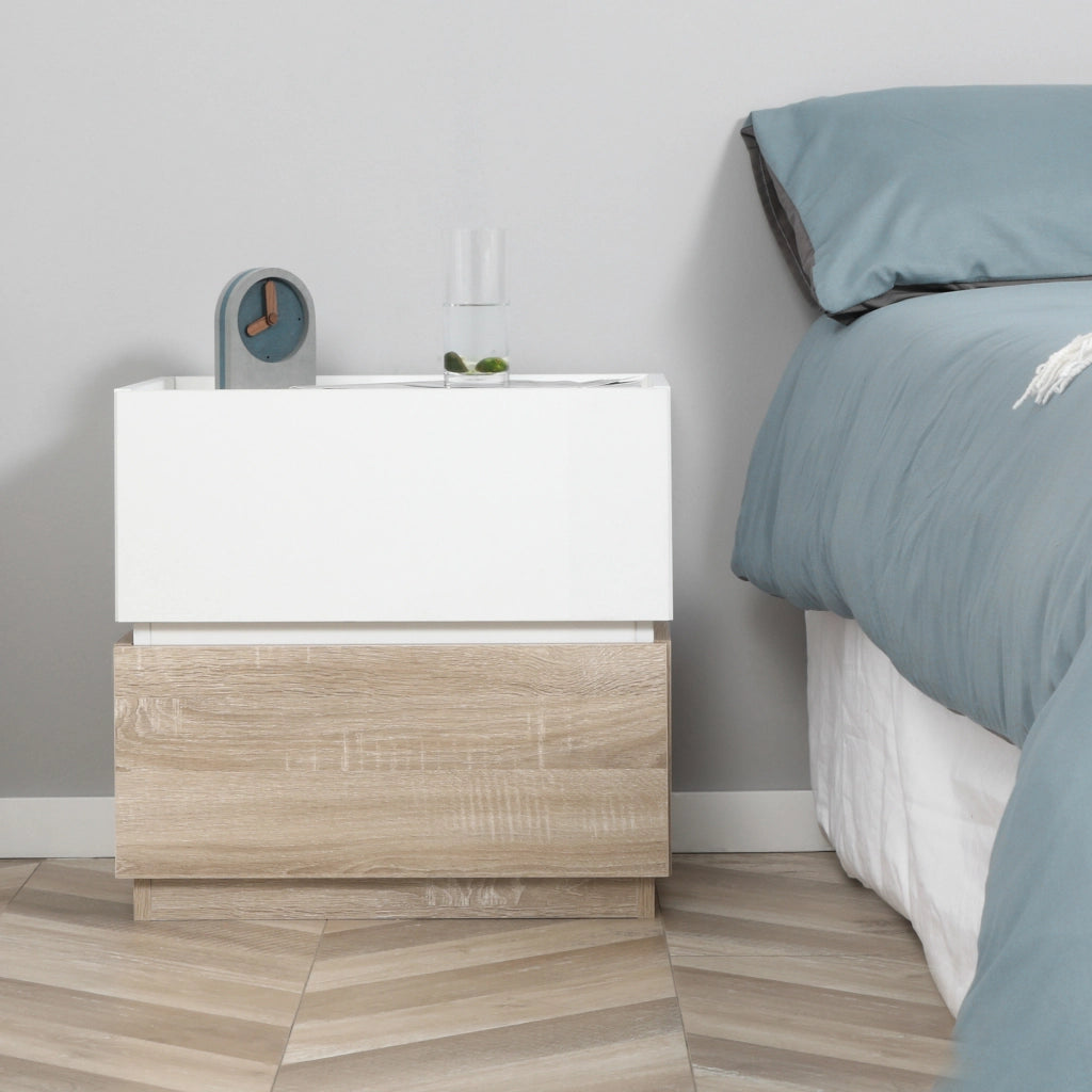 Comodino impilabile con 2 cassetti ¨C Xylo ¨C bianco e naturale